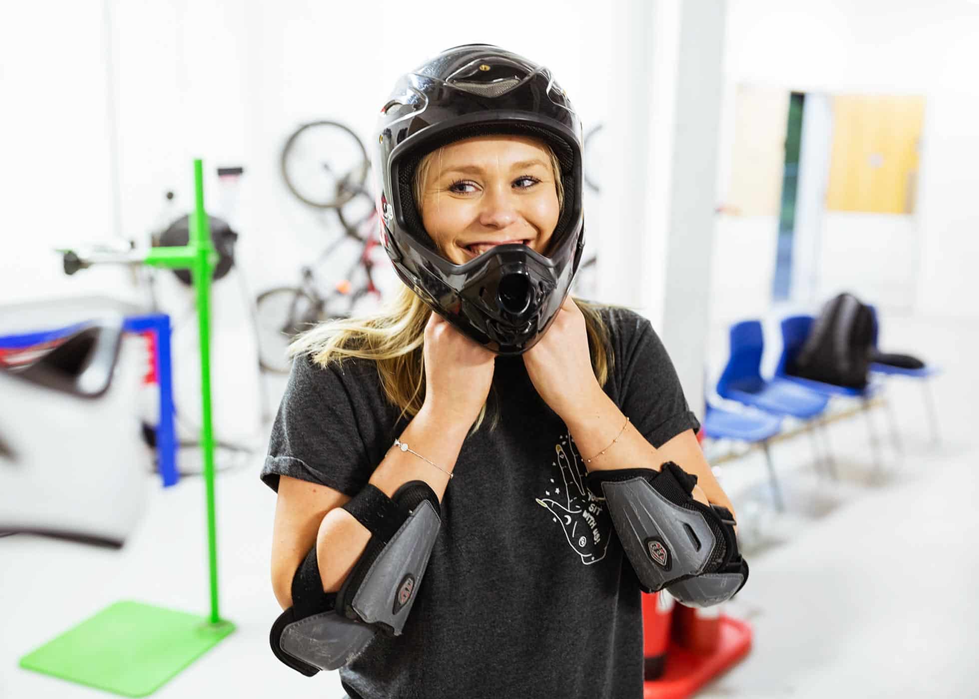 Female Getting Prepared For BMX Bike Riding At The Male & Female Riding BMX Bikes At The National Cycling Centre