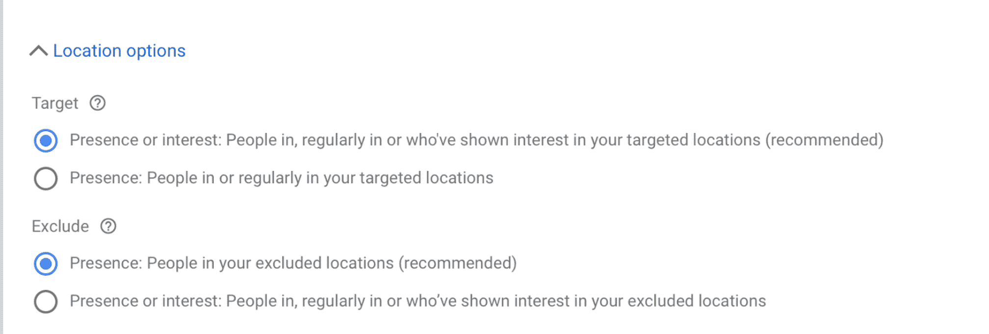 Geo-Targeting Location Options Google Ads