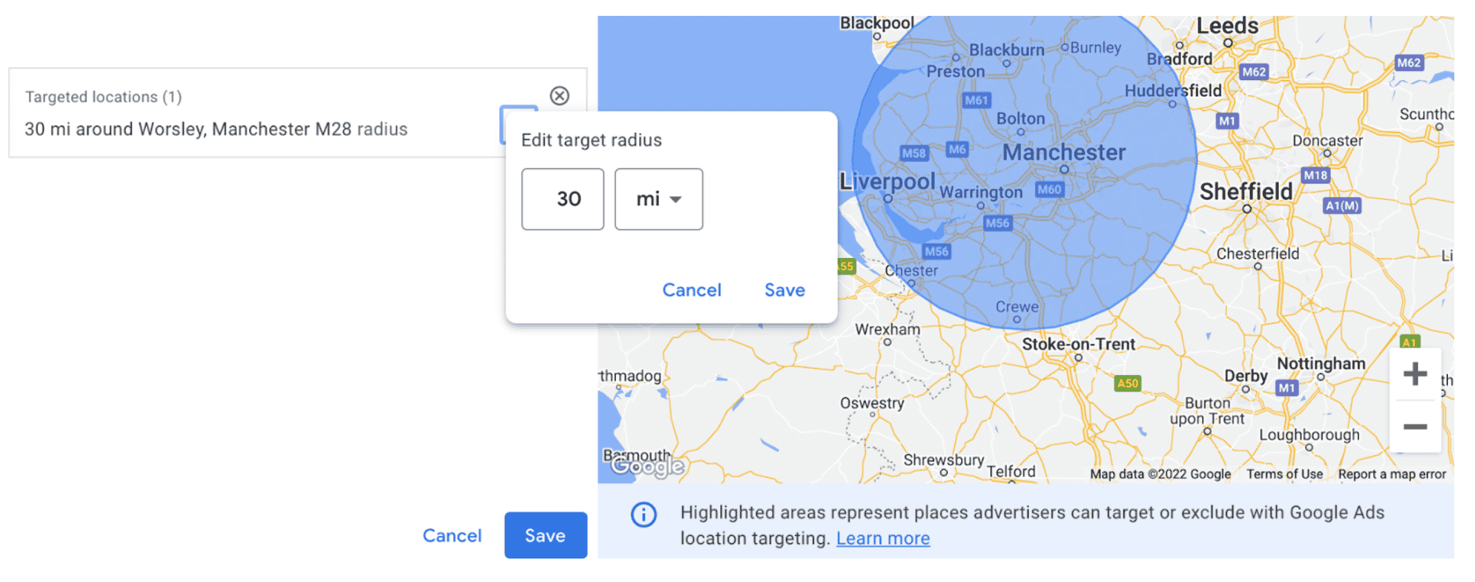 Geo-targeting manchester radius