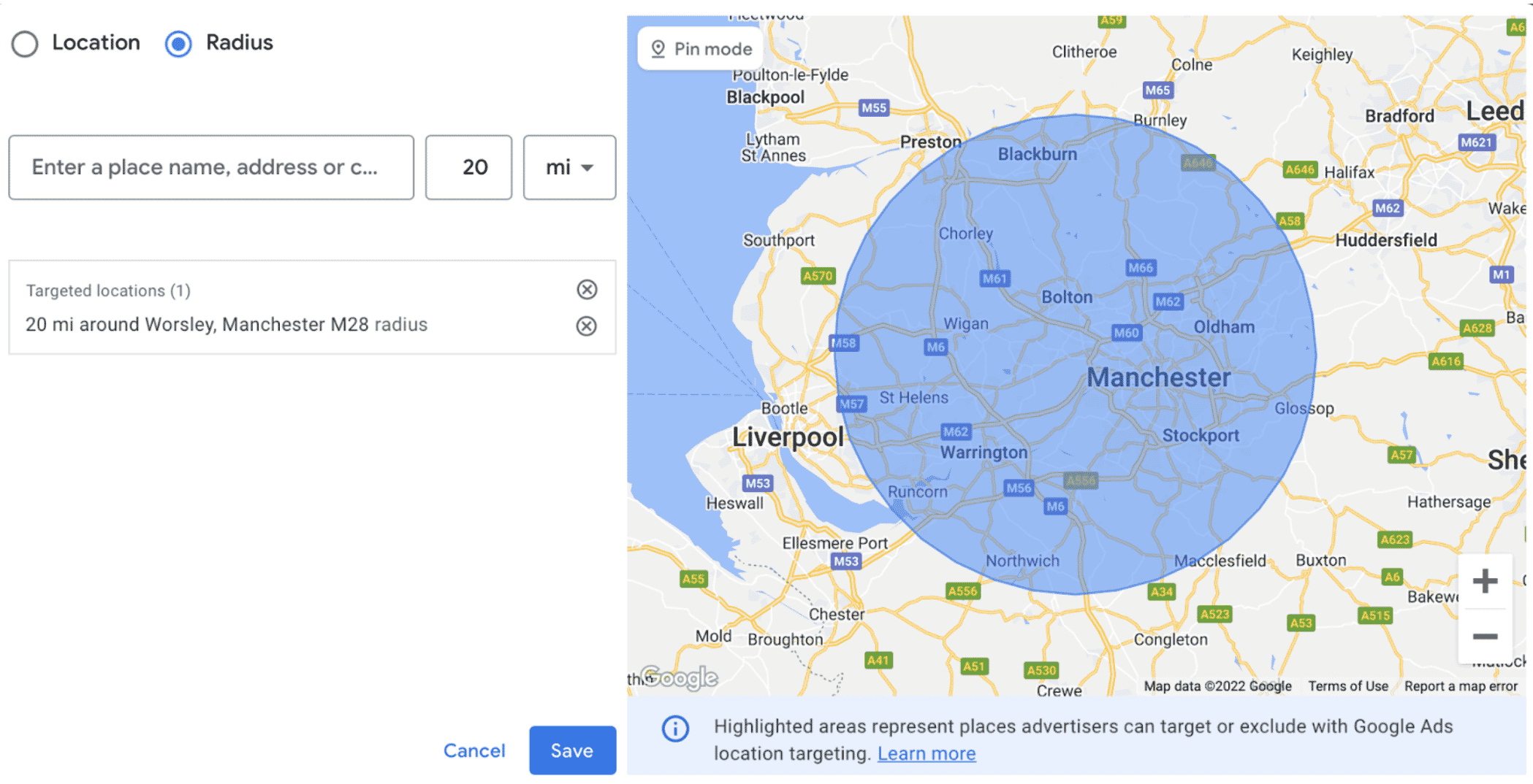 Geo-targeting radius targeting